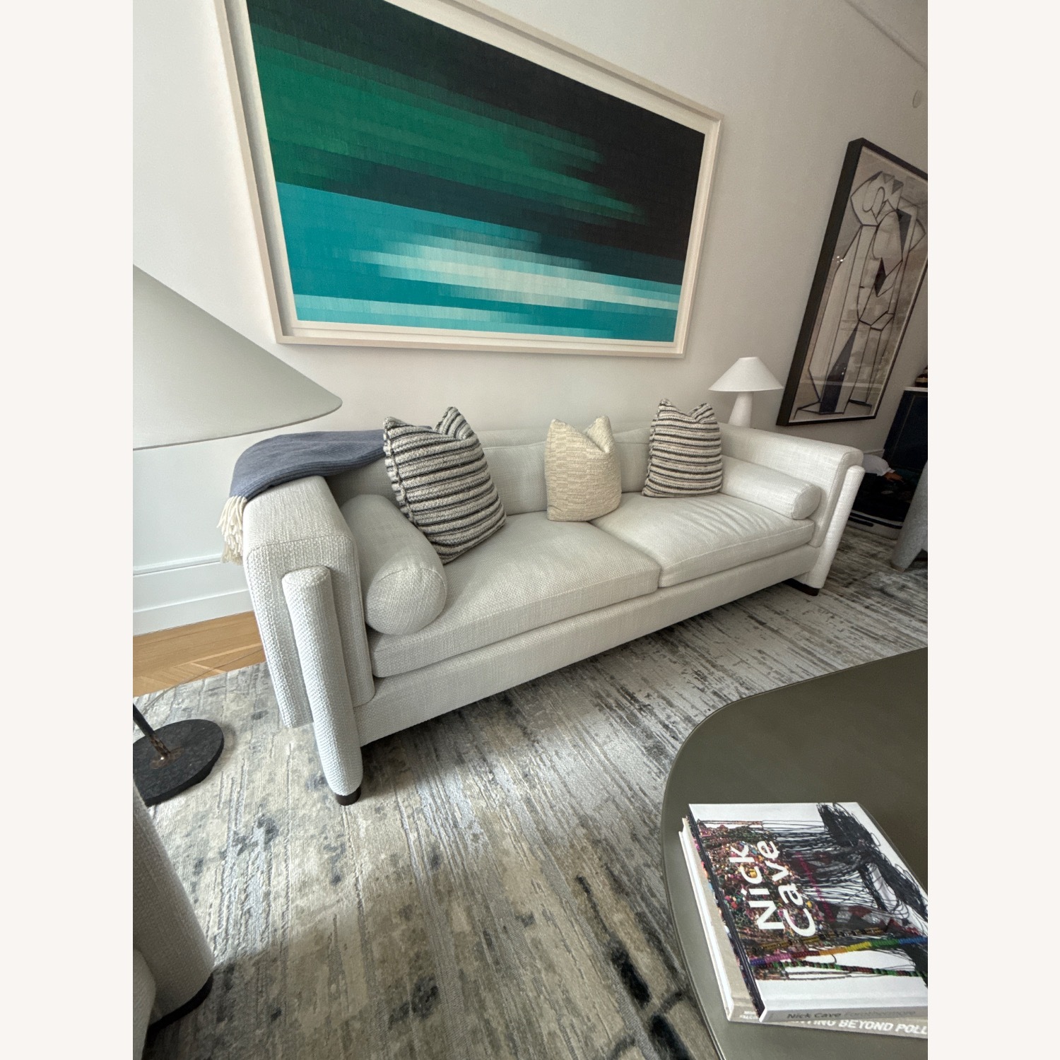 White Fabric 3+ Seater Sofa - image-4