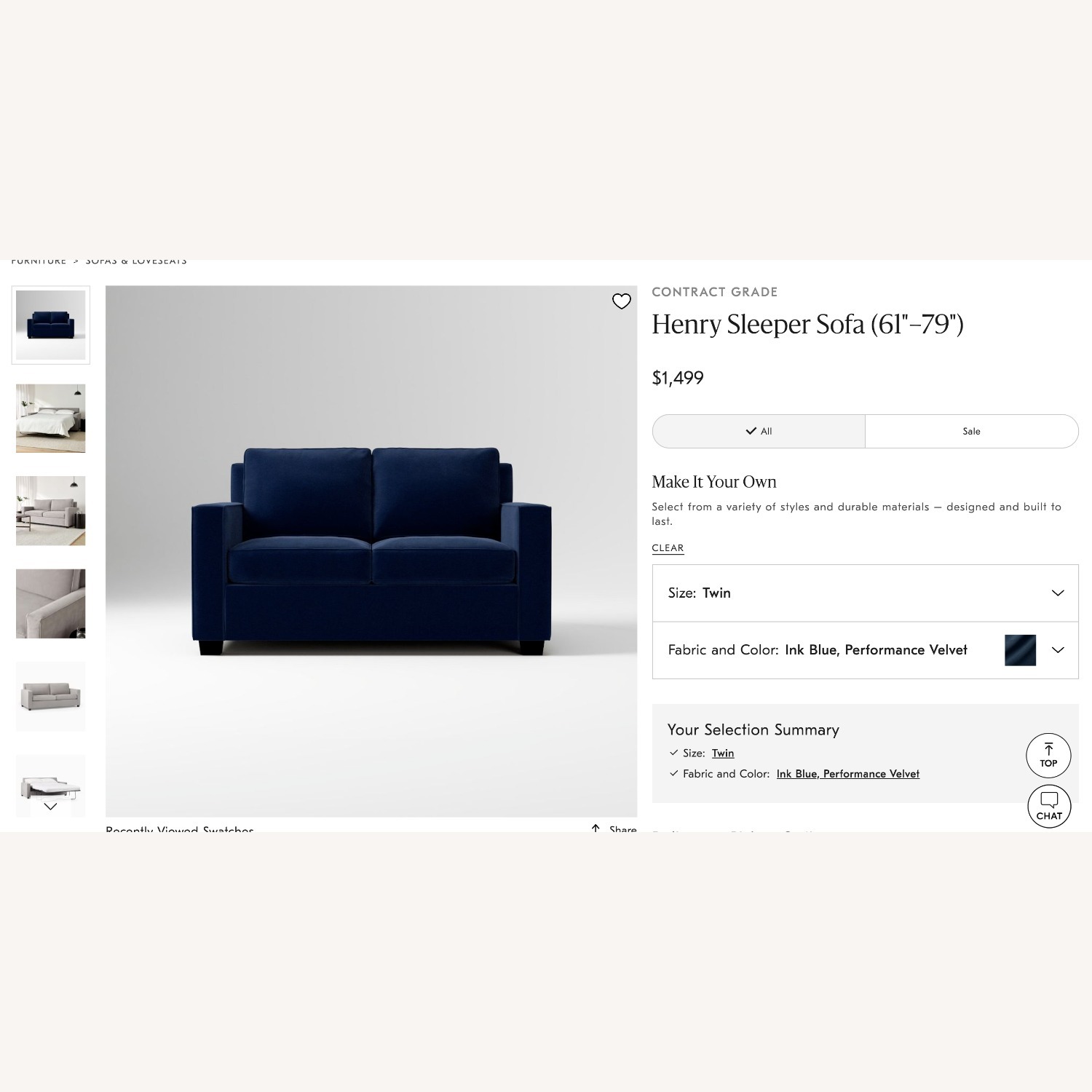 West Elm Henry Blue Velvet Sleeper Sofa - image-5