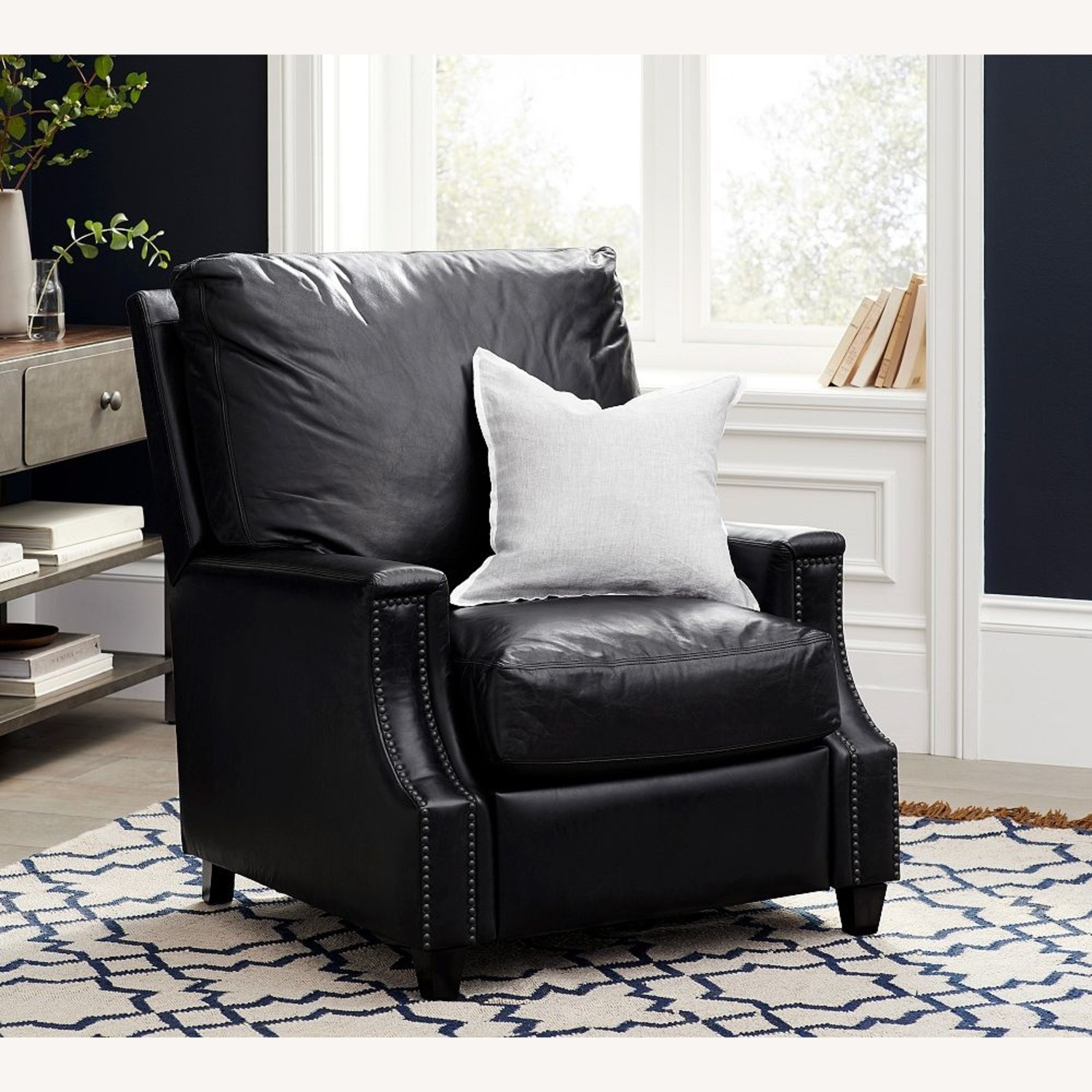Pottery Barn James Black Leather Recliner - image-11