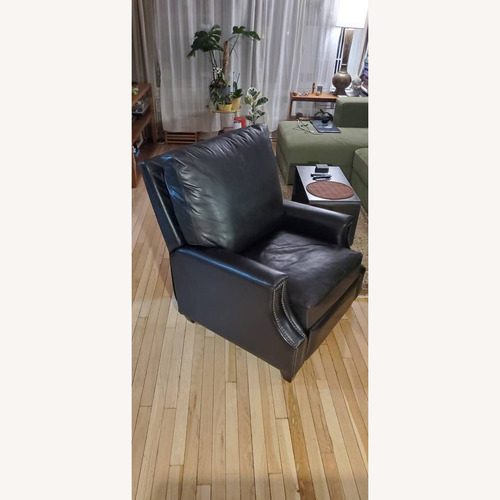 Used Pottery Barn James Black Leather Recliner for sale on AptDeco