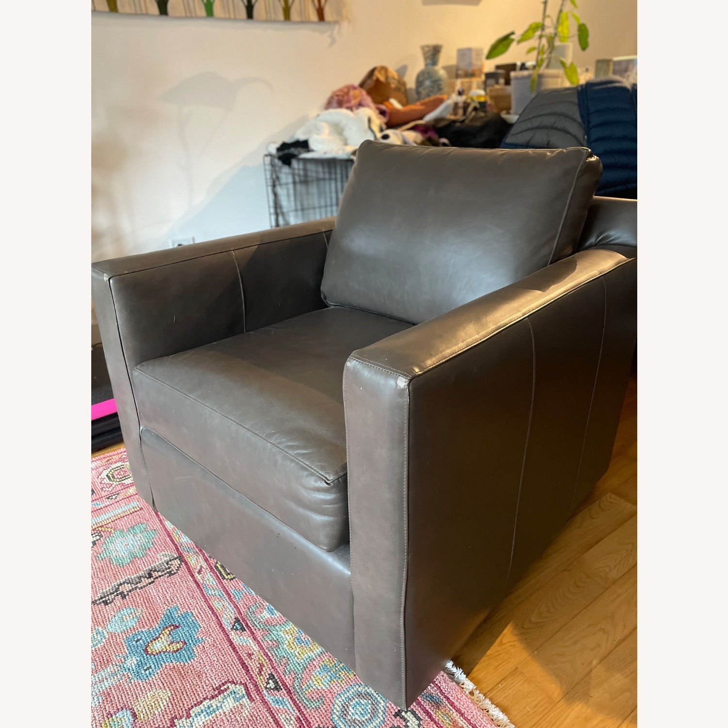 Crate & Barrel Axis Leather Swivel Chair - image-5