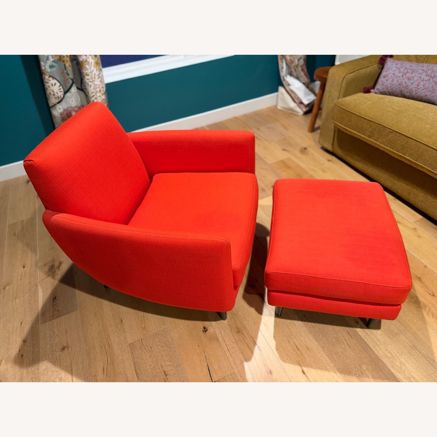CB2 Parlour Atomic Orange Chair & Ottoman - image-5
