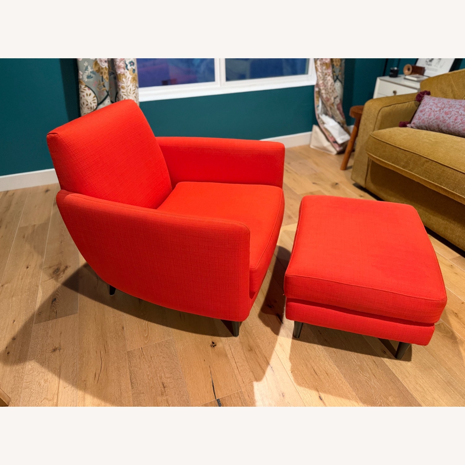 CB2 Parlour Atomic Orange Chair & Ottoman - image-4
