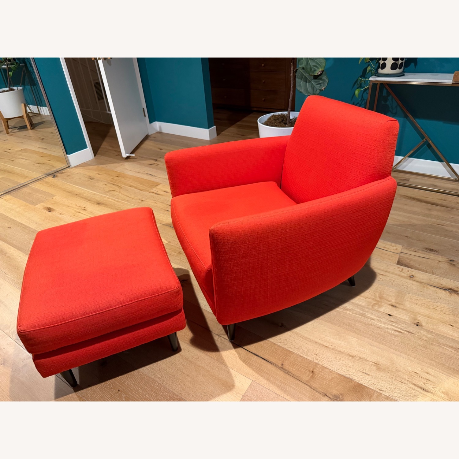 CB2 Parlour Atomic Orange Chair & Ottoman - image-3