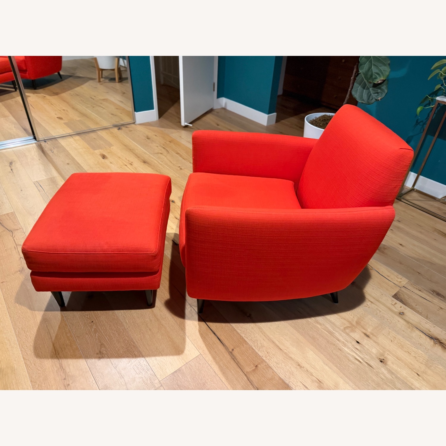 CB2 Parlour Atomic Orange Chair & Ottoman - image-2