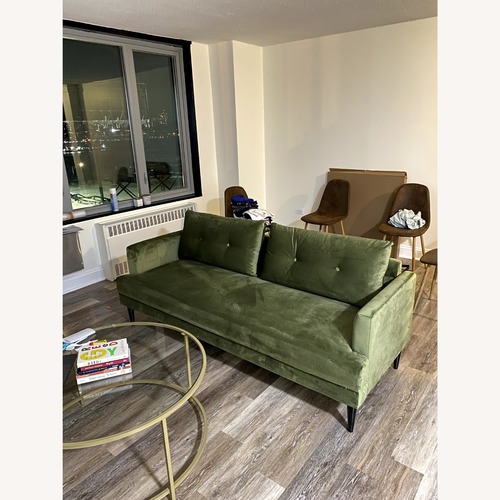 Used Novogratz Olive Green Velvet Sofa for sale on AptDeco