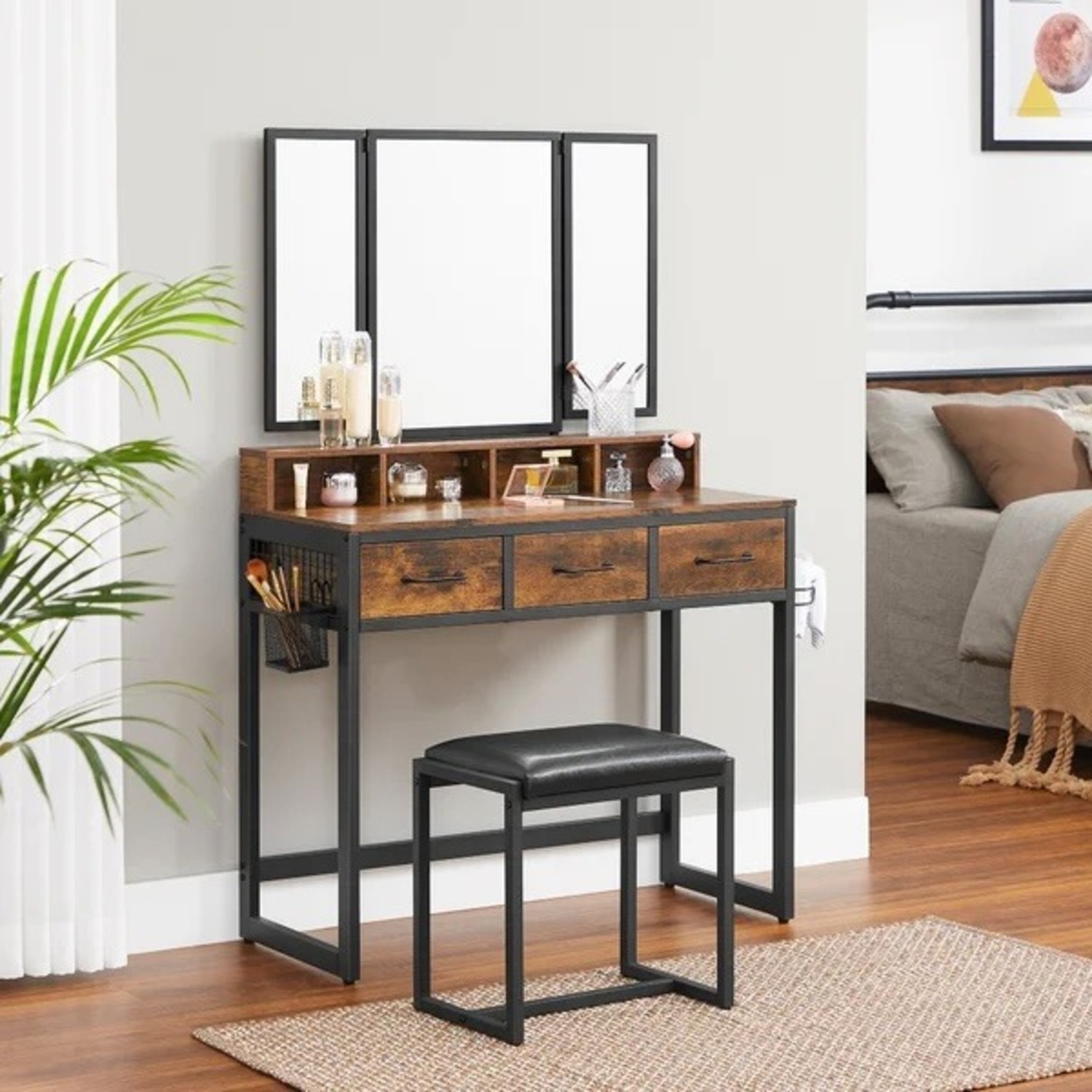 17 Stories Vanity Set with Stool and Mirror - image-3