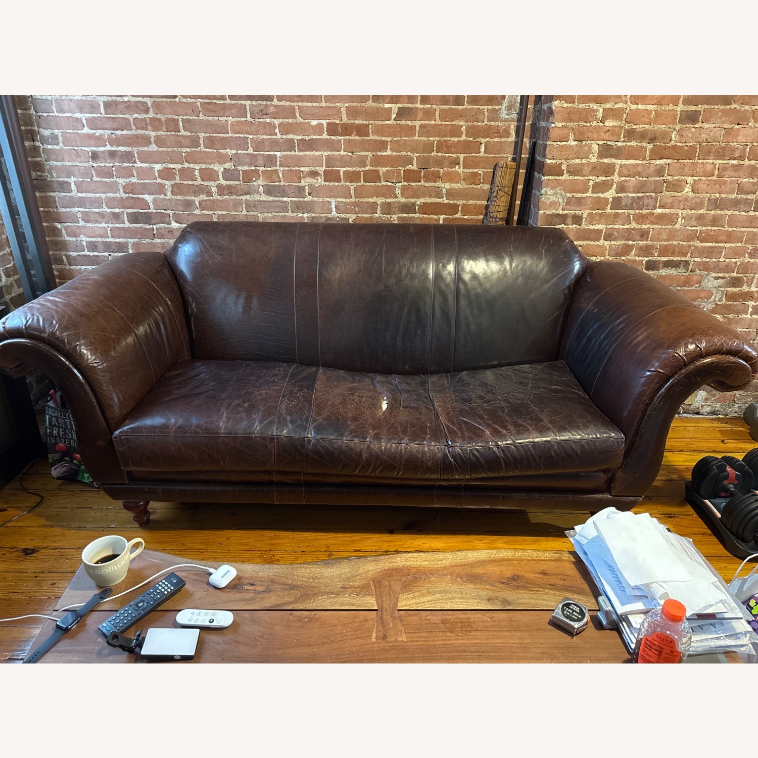 Anthropologie Cotswold Dark Brown Leather 3+ Seater Sofa - image-2