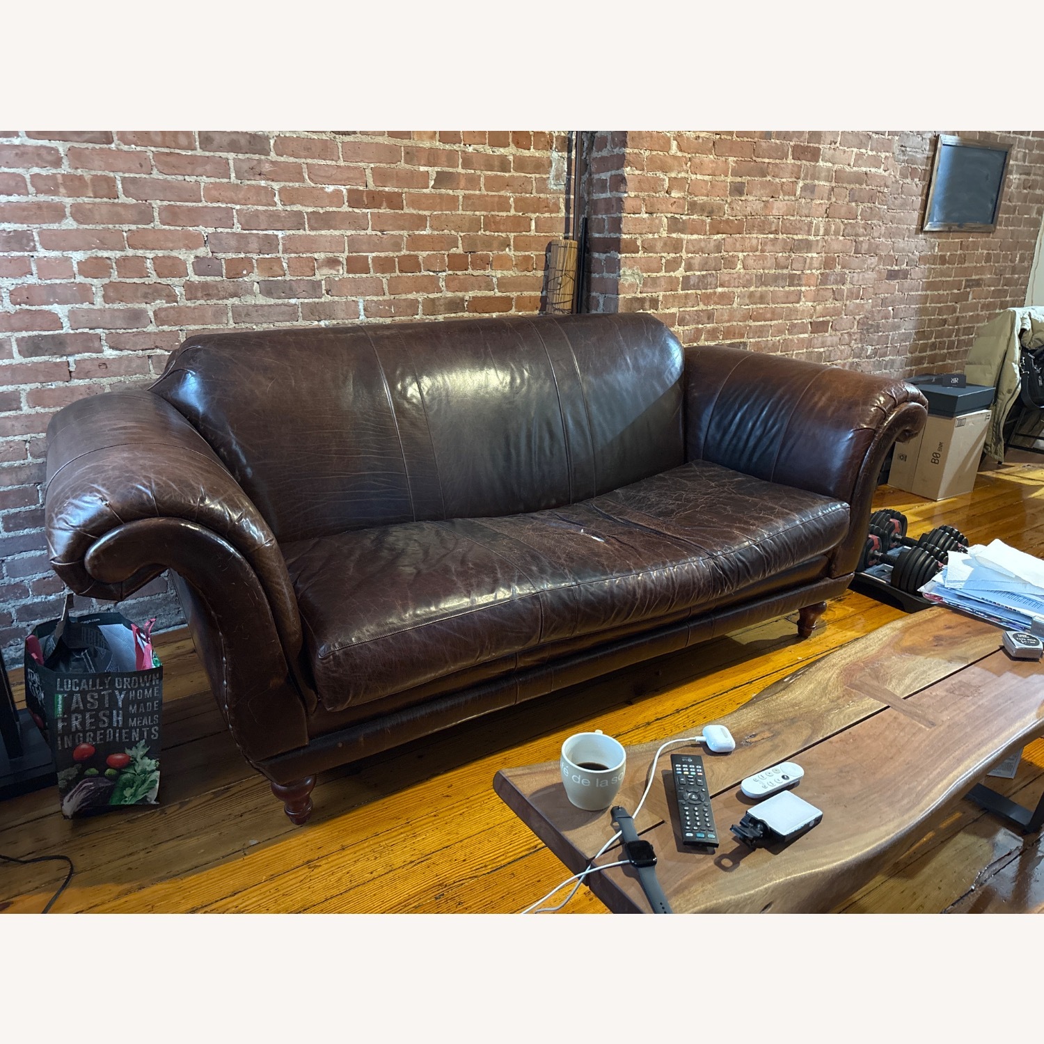 Anthropologie Cotswold Dark Brown Leather 3+ Seater Sofa - image-1