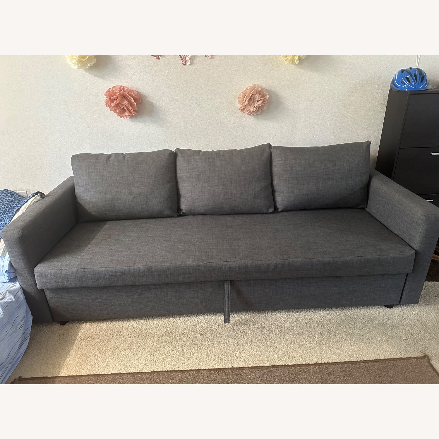 IKEA FRIHETEN Dark Gray Wood Sleeper Sofa - image-1