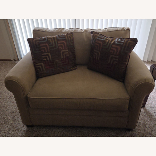 Used Rooms To Go Light Brown Fabric Chair and a Half for sale on AptDeco