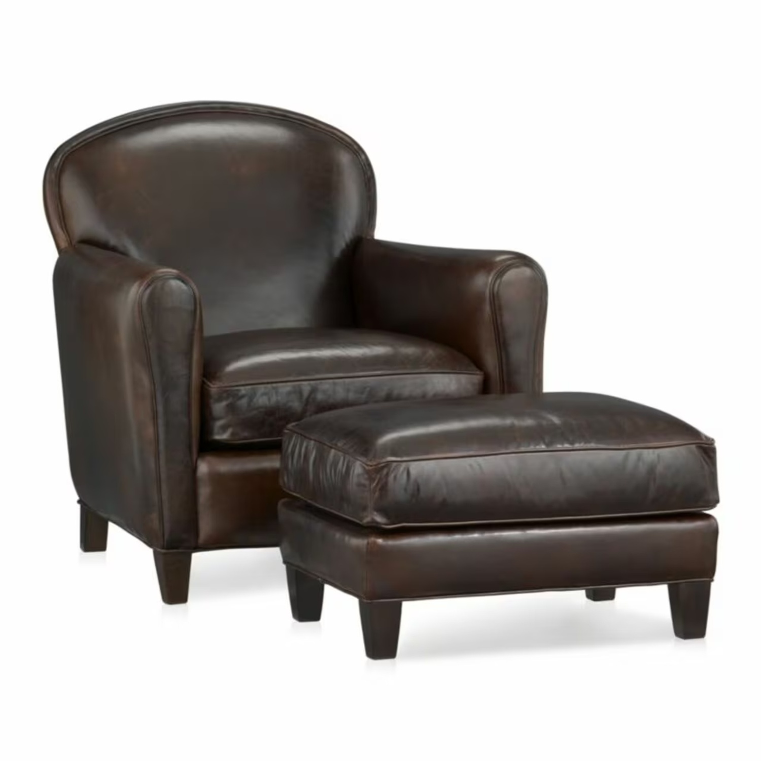 Crate & Barrel Eiffel Dark Brown Leather Ottoman - image-4