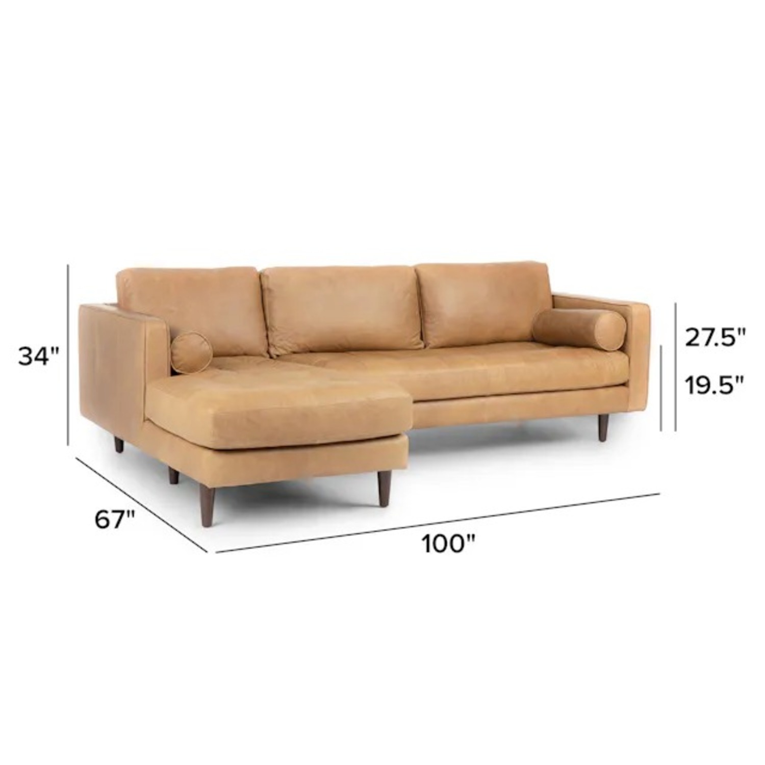 Article Light Brown Leather 2 Piece Sectional - image-2