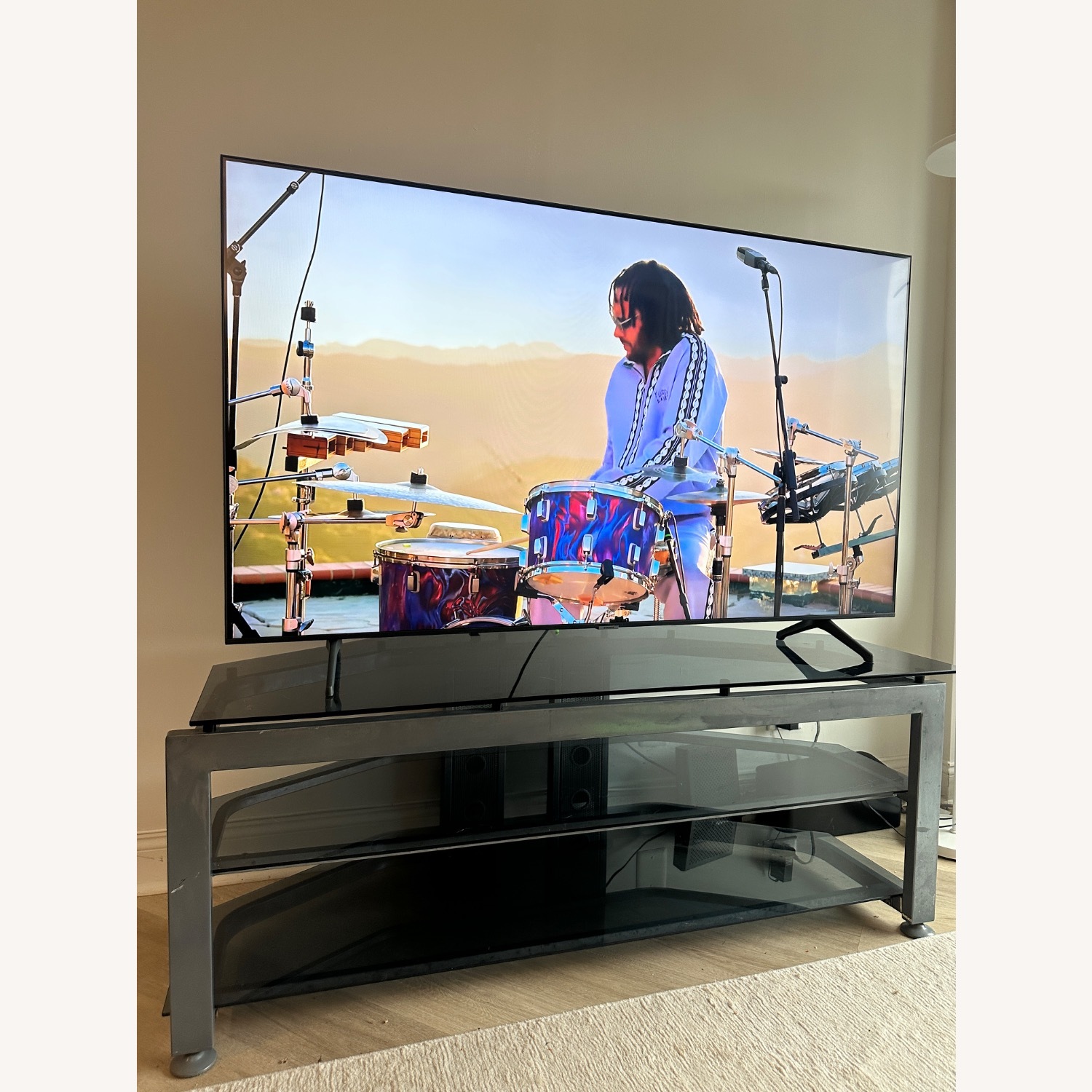 Large Glass Grey Silver TV Television Stand - image-4