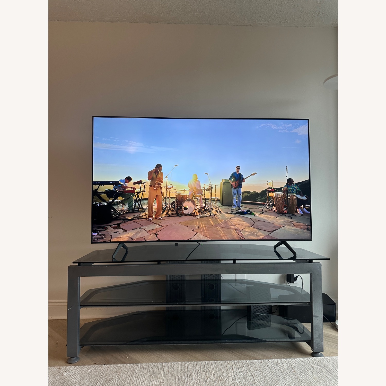 Large Glass Grey Silver TV Television Stand - image-5