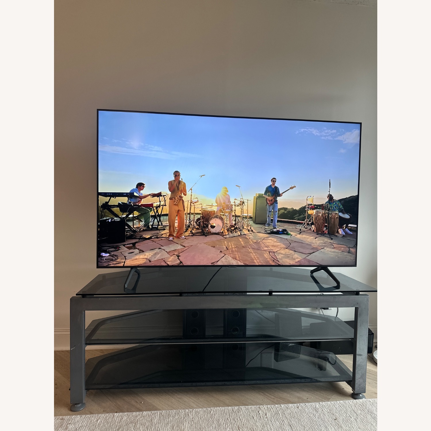 Large Glass Grey Silver TV Television Stand - image-2