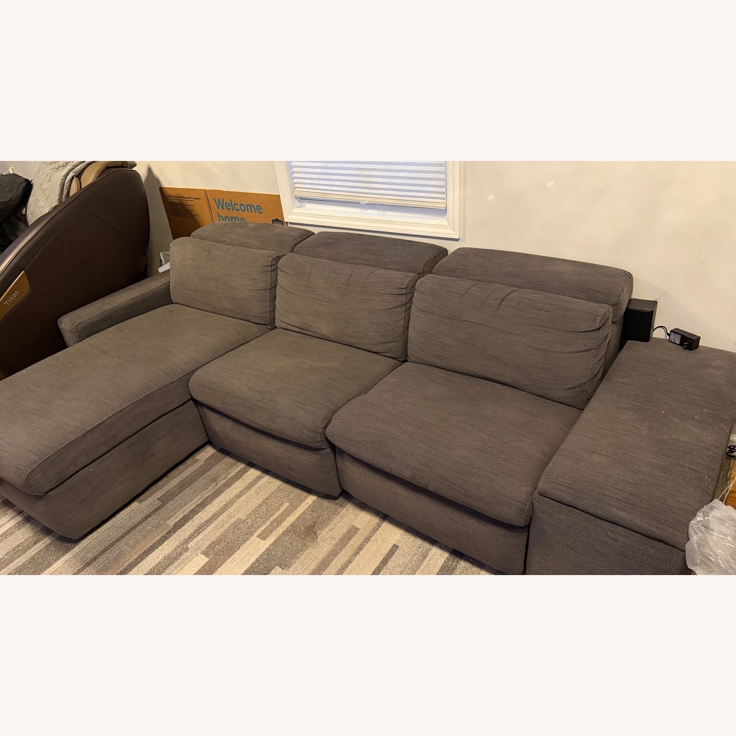 West Elm Dark Gray Fabric 3+ Piece Sectional - image-4