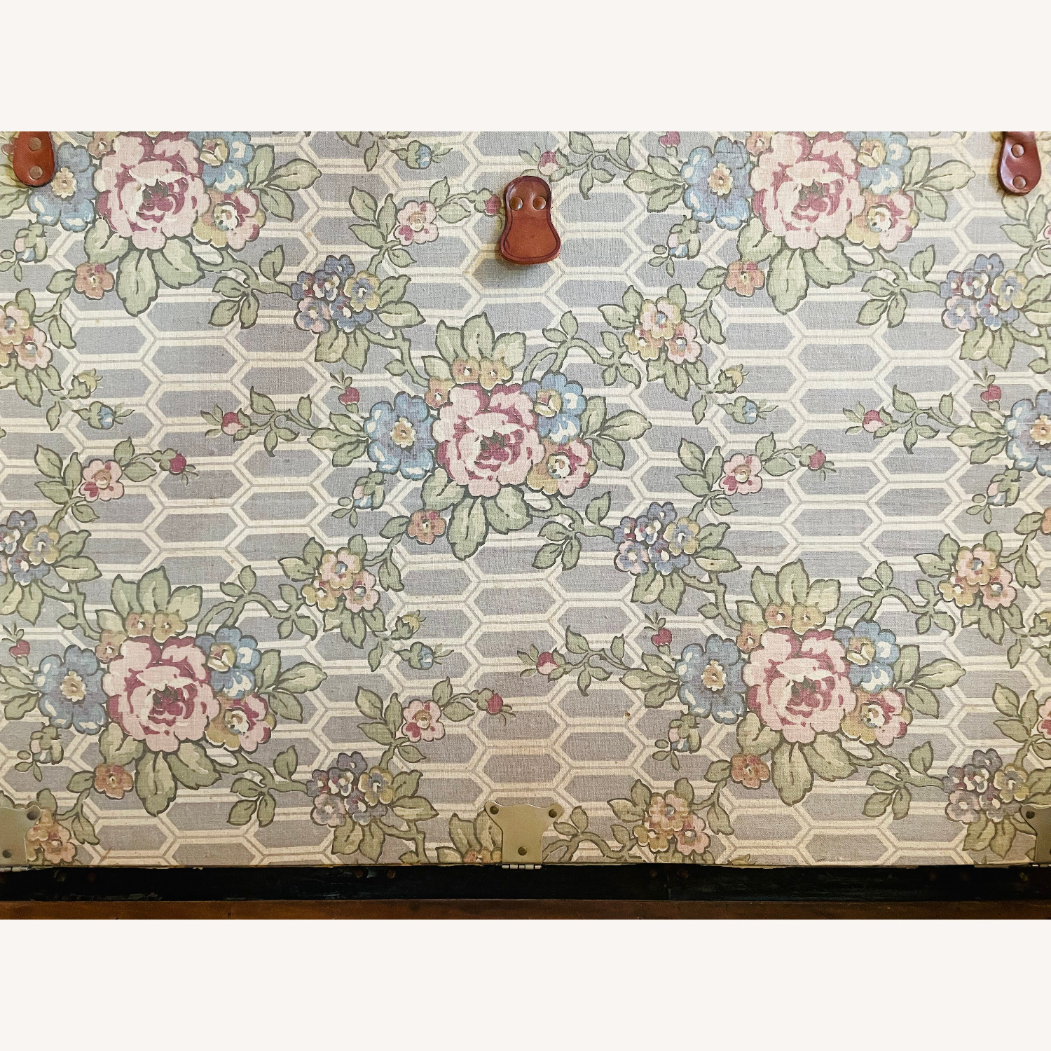Antique Flat Top P&S Trunk With Floral Organizer - image-7