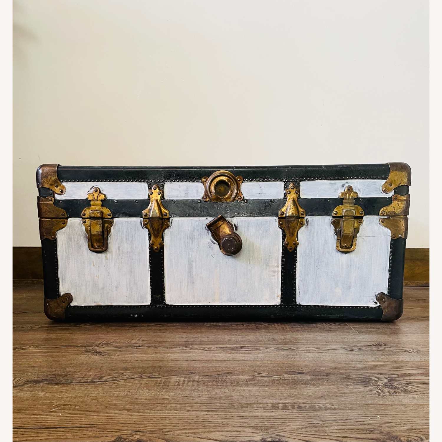 Antique Flat Top P&S Trunk With Floral Organizer - image-6