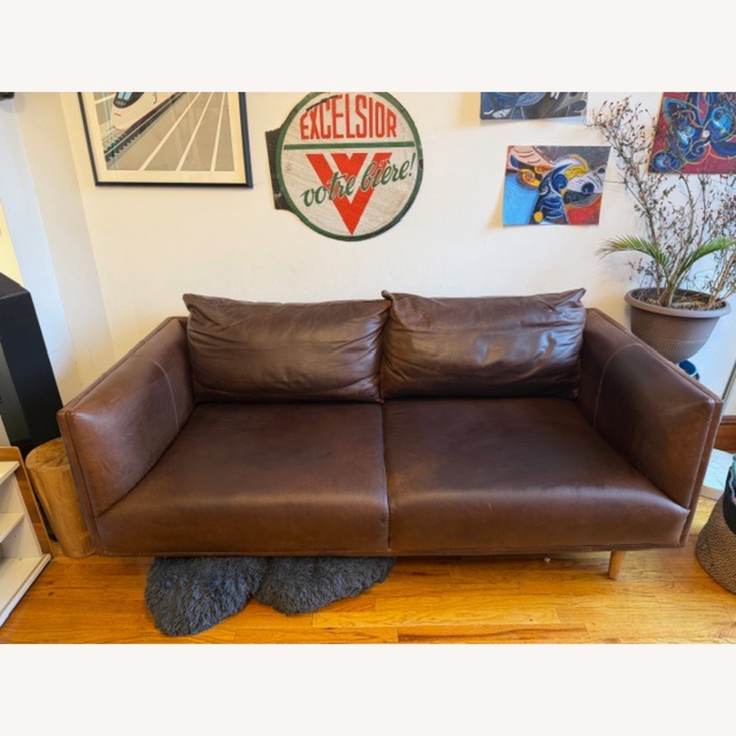 West Elm Dark Brown Leather 3+ Seater Sofa - image-3