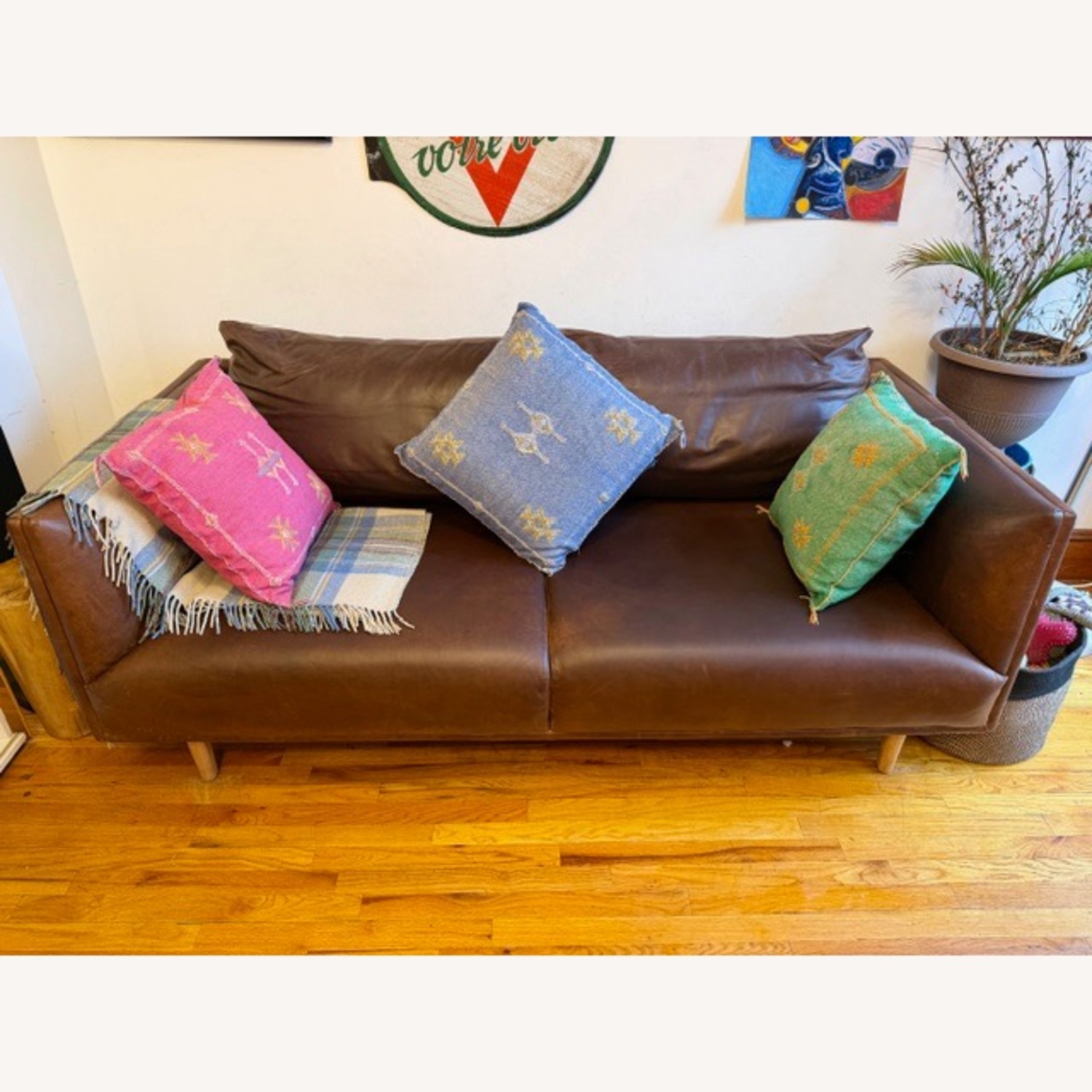 West Elm Dark Brown Leather 3+ Seater Sofa - image-1