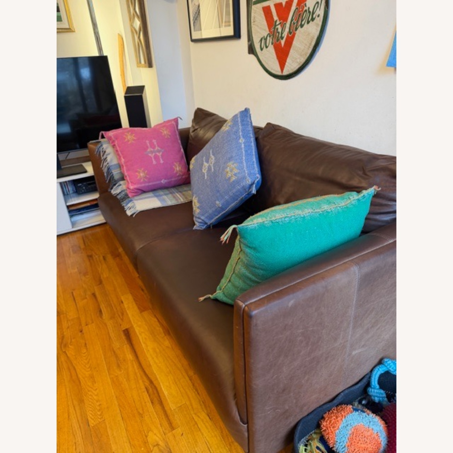 West Elm Dark Brown Leather 3+ Seater Sofa - image-2