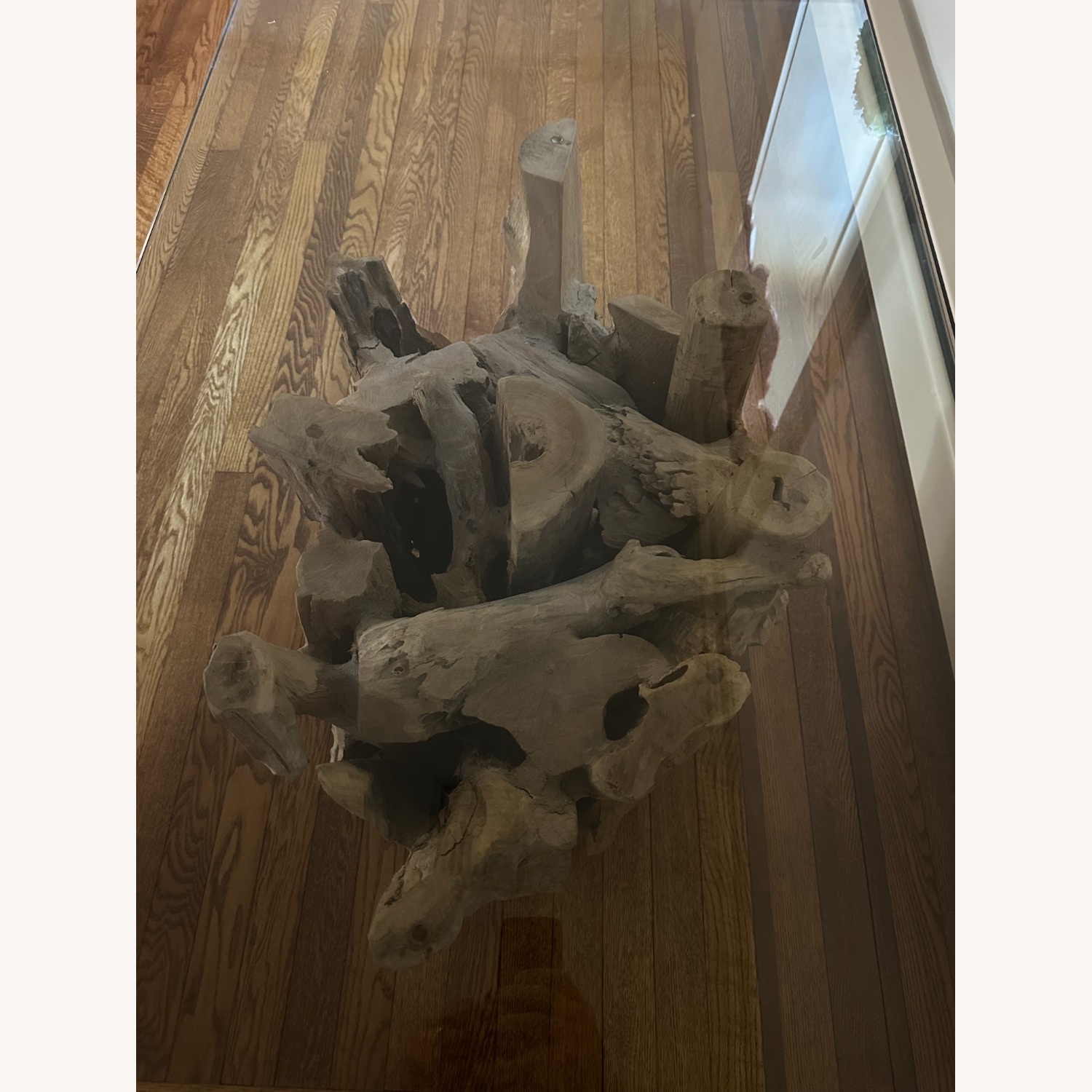 Crate & Barrel Driftwood Natural Glass Coffee Table - image-6