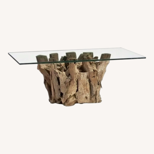 Used Crate & Barrel Driftwood Natural Glass Coffee Table for sale on AptDeco