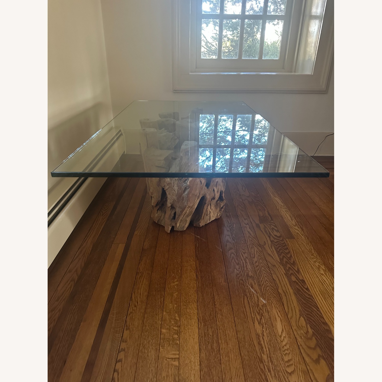 Crate & Barrel Driftwood Natural Glass Coffee Table - image-4