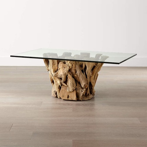 Used Crate & Barrel Driftwood Natural Glass Coffee Table for sale on AptDeco