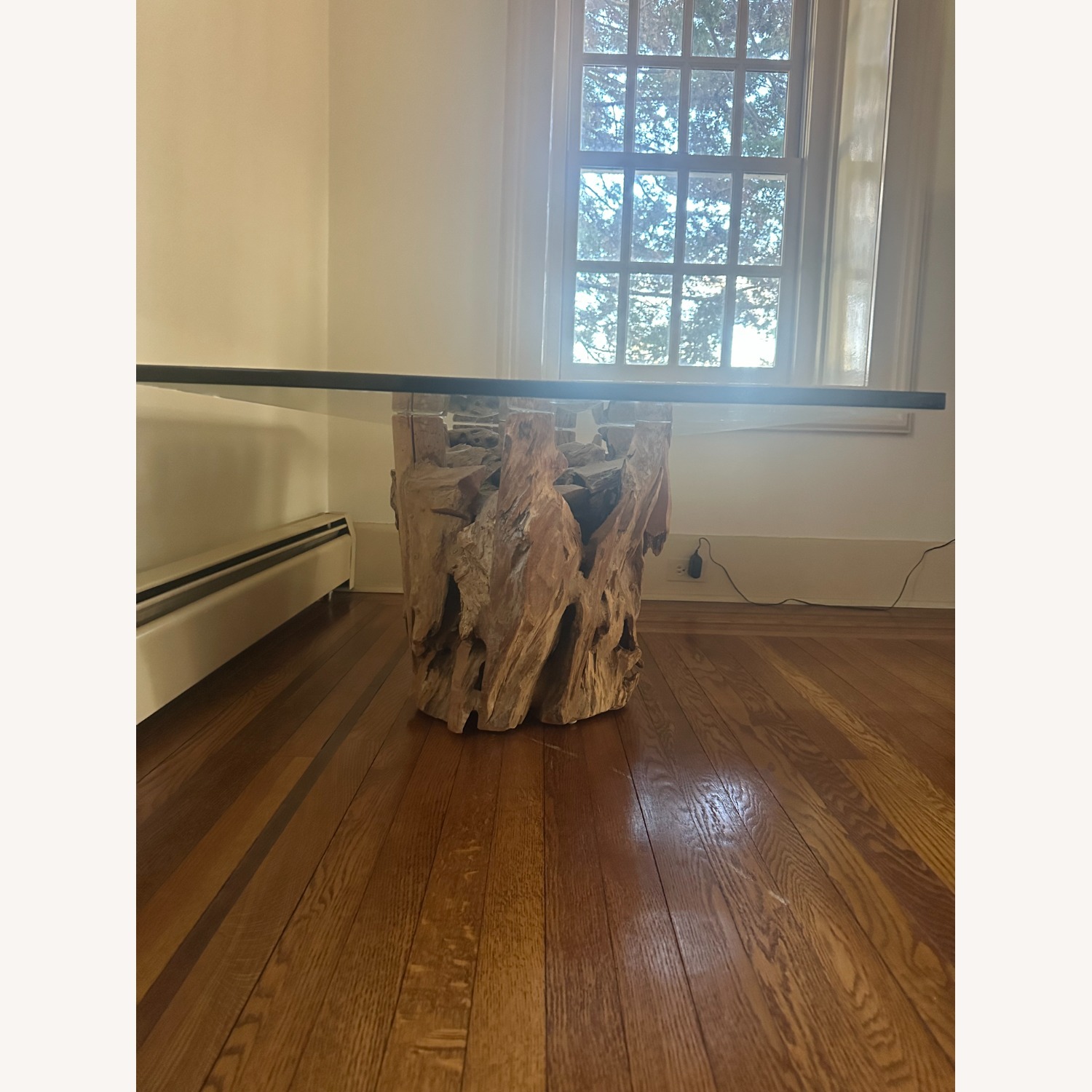 Crate & Barrel Driftwood Natural Glass Coffee Table - image-5