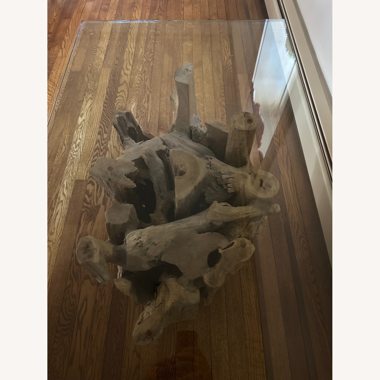 Crate & Barrel Driftwood Natural Glass Coffee Table - image-7