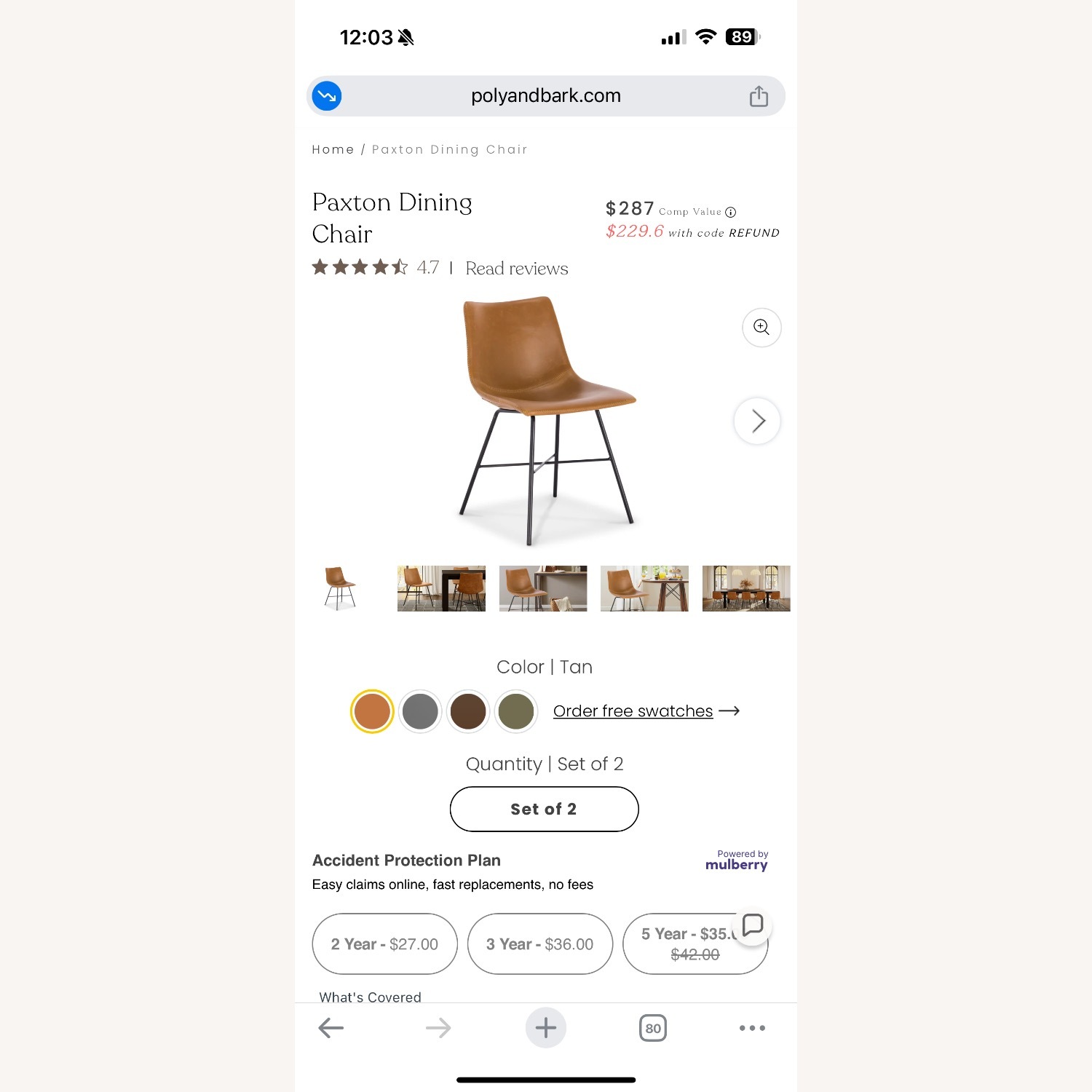 Poly and Bark Leather Dining Chairs  4 Chairs  - image-3