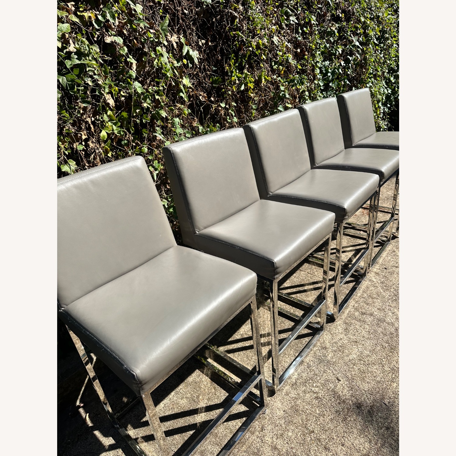 Restoration Hardware Emery Counter Stools Set of 5 Gray Leather - image-6