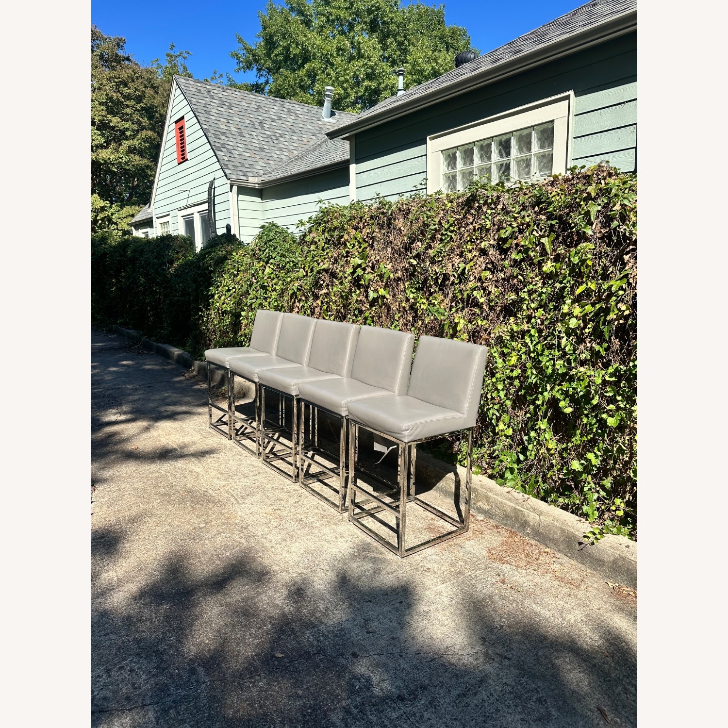 Restoration Hardware Emery Counter Stools Set of 5 Gray Leather - image-2