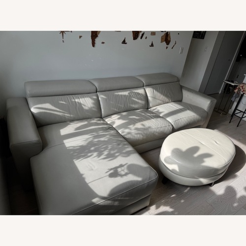 Used Macy's Nevio Leather Sofa + Ottoman for sale on AptDeco