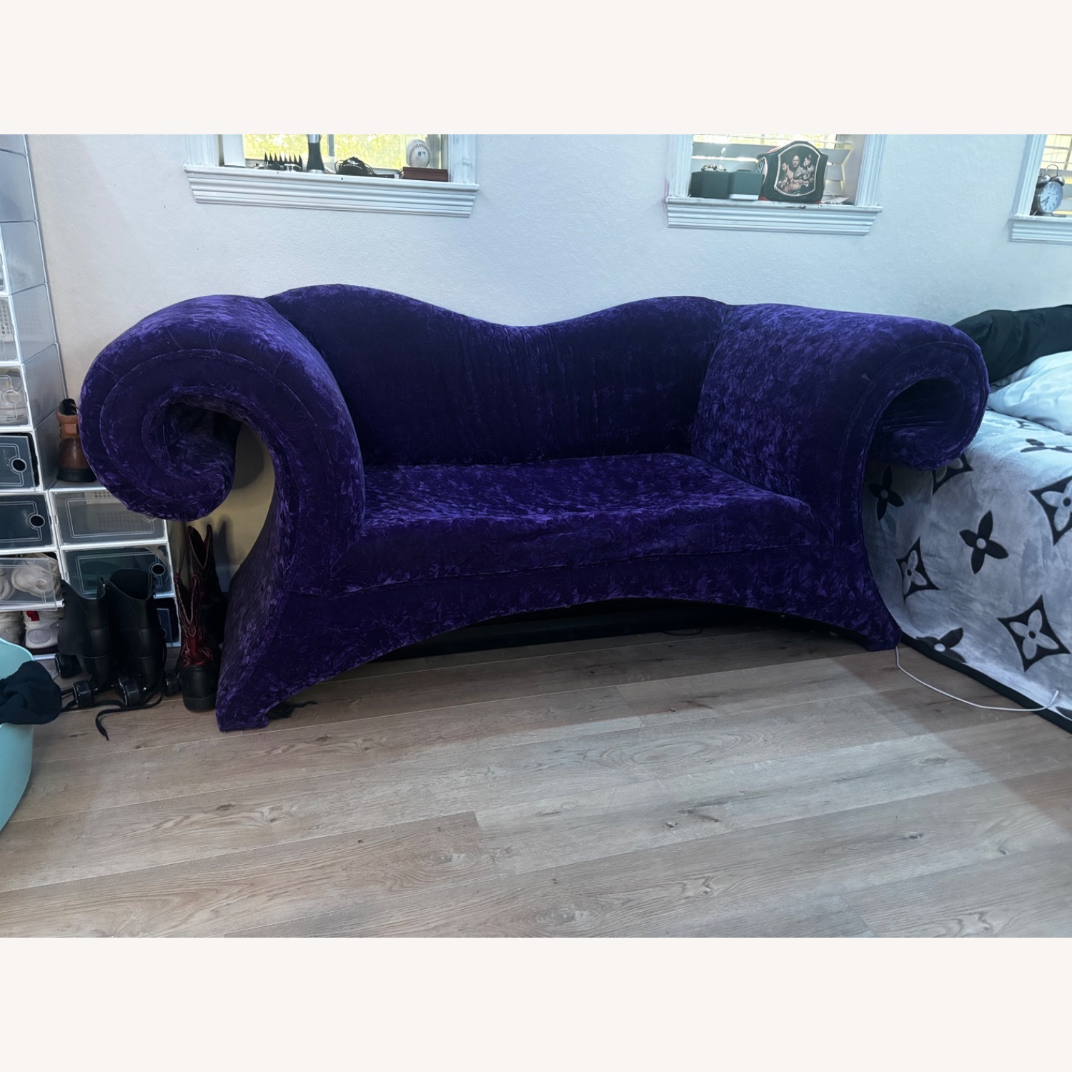 Vintage/Antique Purple Velvet 2 Seater Sofa - image-1
