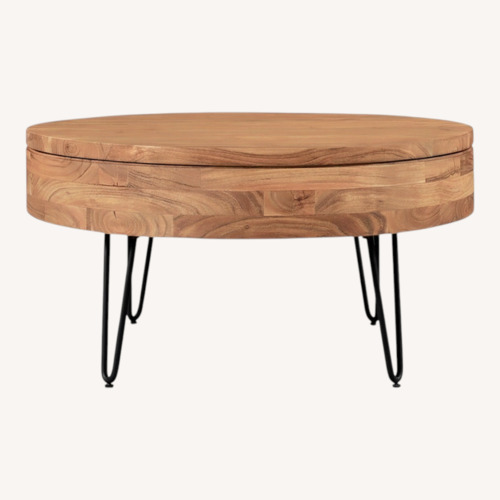 Used Caleb Acacia Wood Coffee Table with Storage for sale on AptDeco
