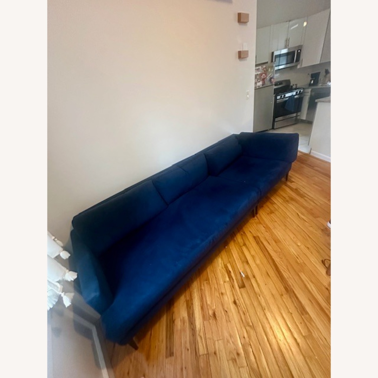 West Elm Blue Fabric 3+ Seater Sofa - image-3