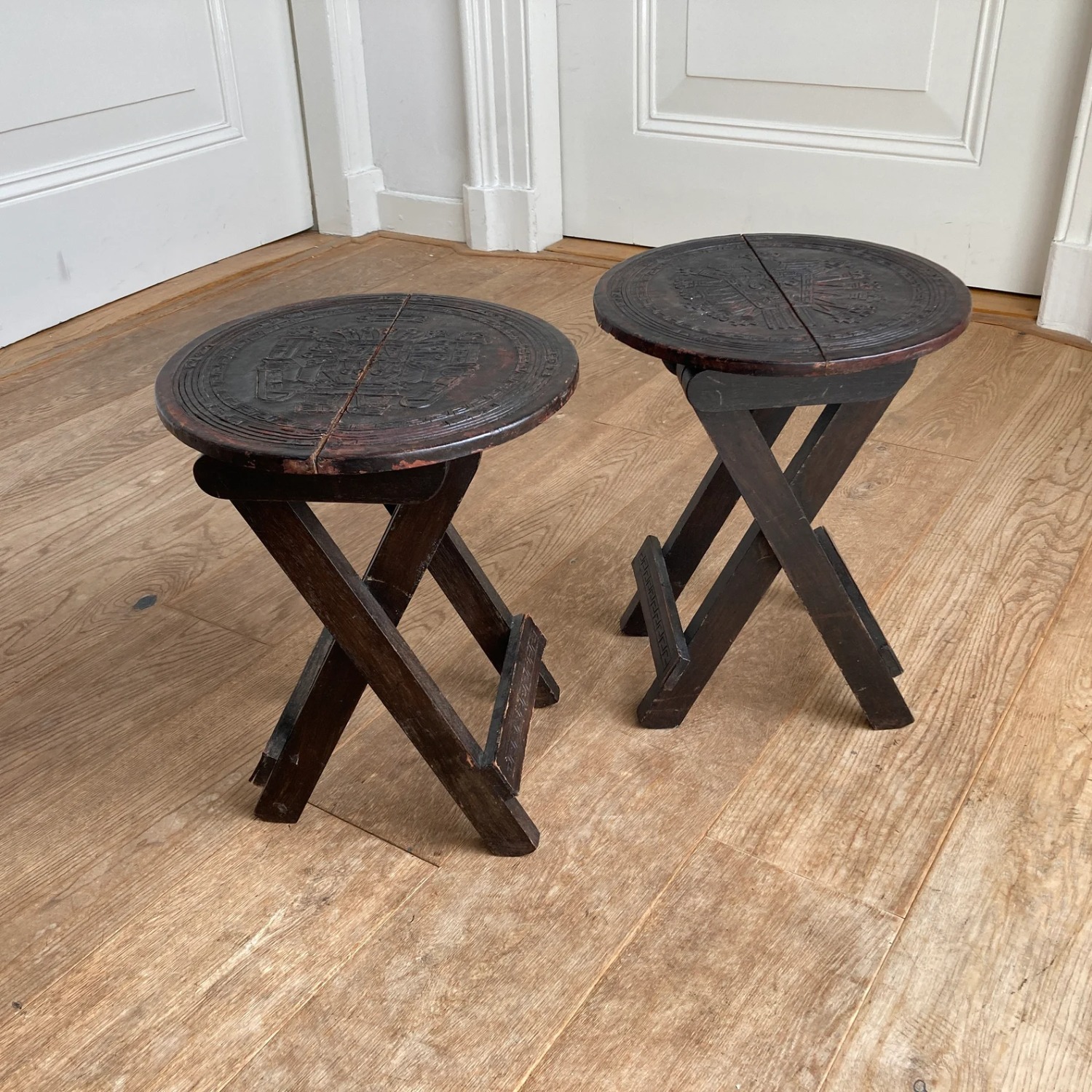 Vintage Peruvian Foldable Stools Pair of 2 - image-2