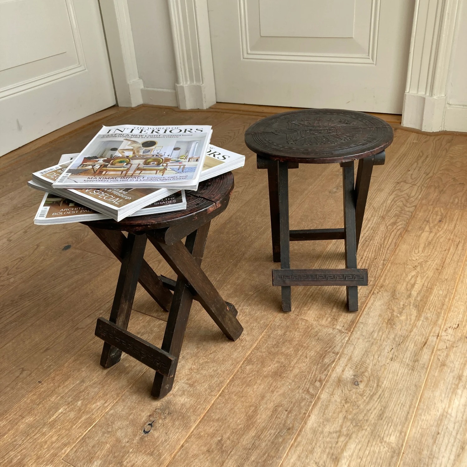 Vintage Peruvian Foldable Stools Pair of 2 - image-3
