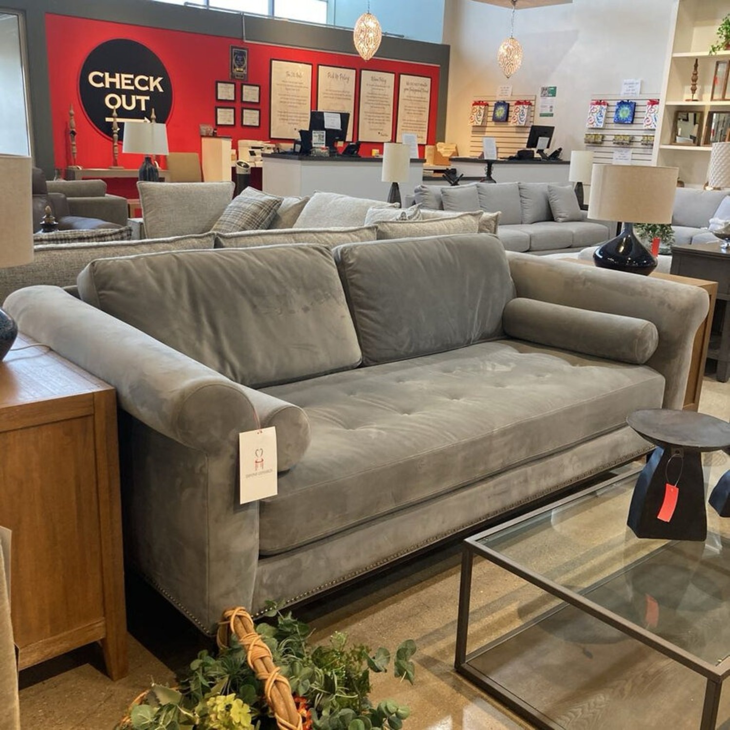 Roy's Furniture Velour Single Cushion Tufted Sofa - image-2