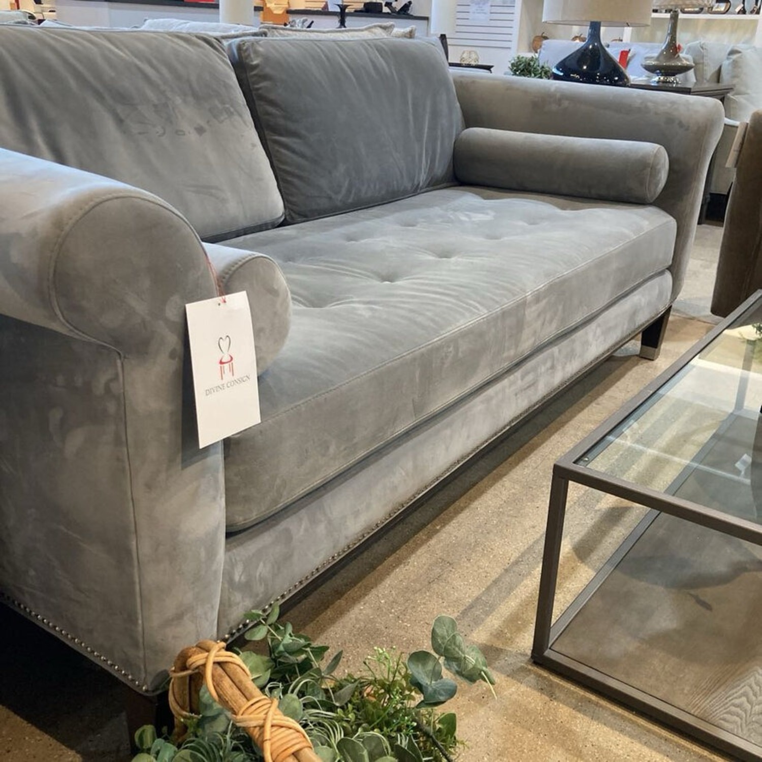 Roy's Furniture Velour Single Cushion Tufted Sofa - image-7