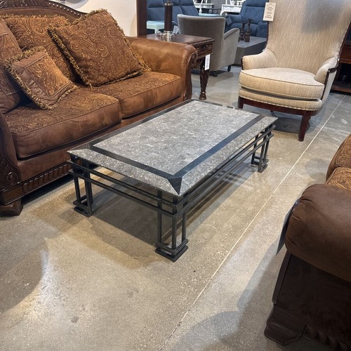 Used Modern Rectangular Faux Stone Top Coffee Table for sale on AptDeco