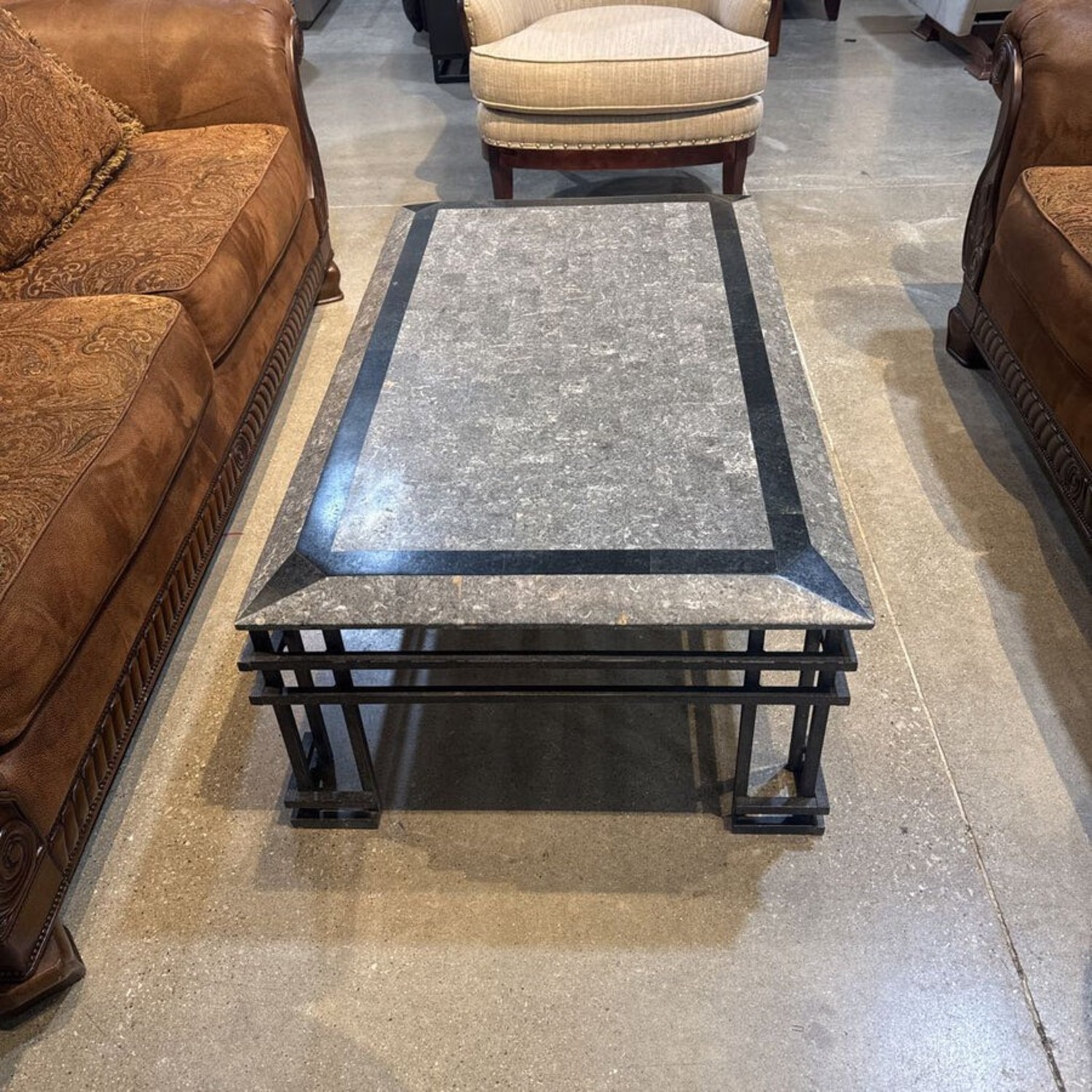 Modern Rectangular Faux Stone Top Coffee Table - image-2
