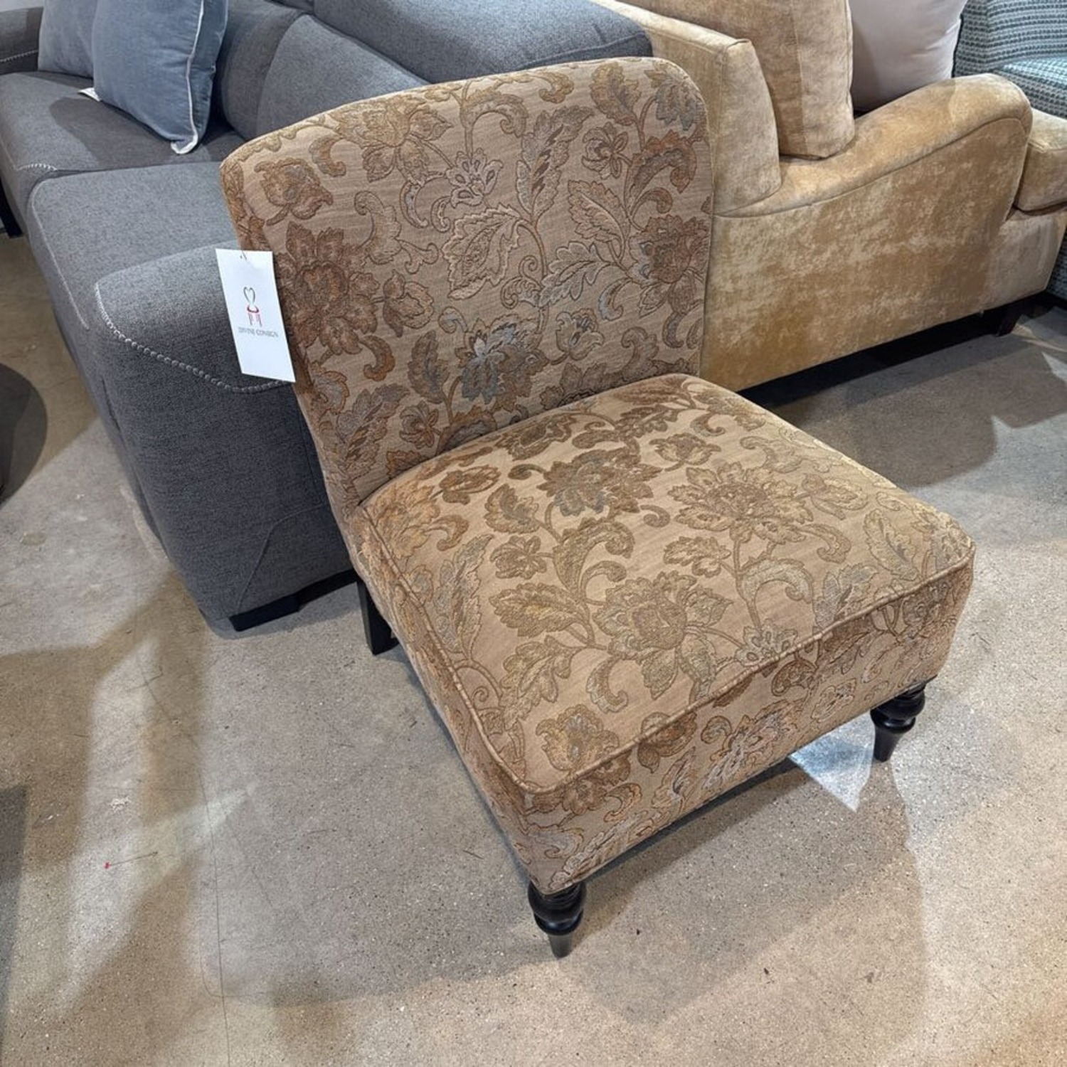 Floral Patterned Chenille w Wood Legs Chair - image-4