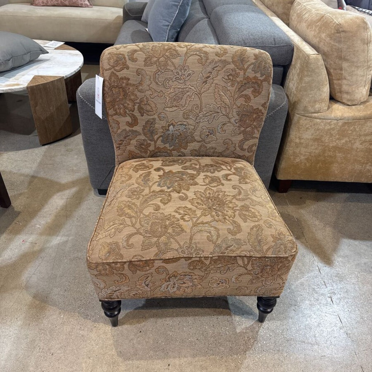 Floral Patterned Chenille w Wood Legs Chair - image-2