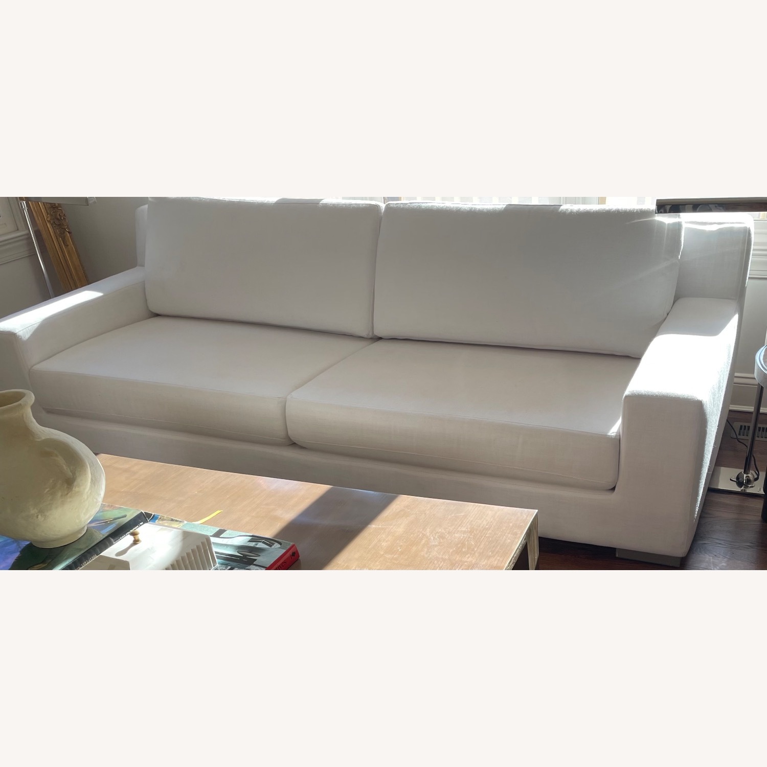 Restoration Hardware White Fabric 2 Seater Sofa - image-3