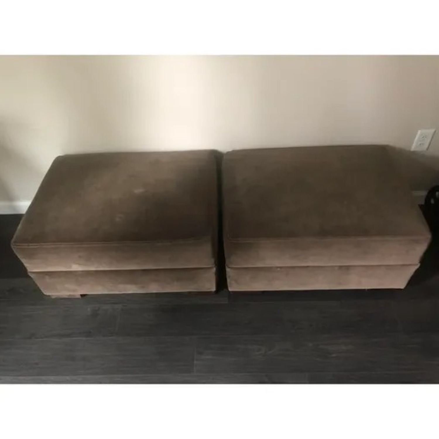 Restoration Hardware Maxwell Light Brown Velvet Ottomans - image-4