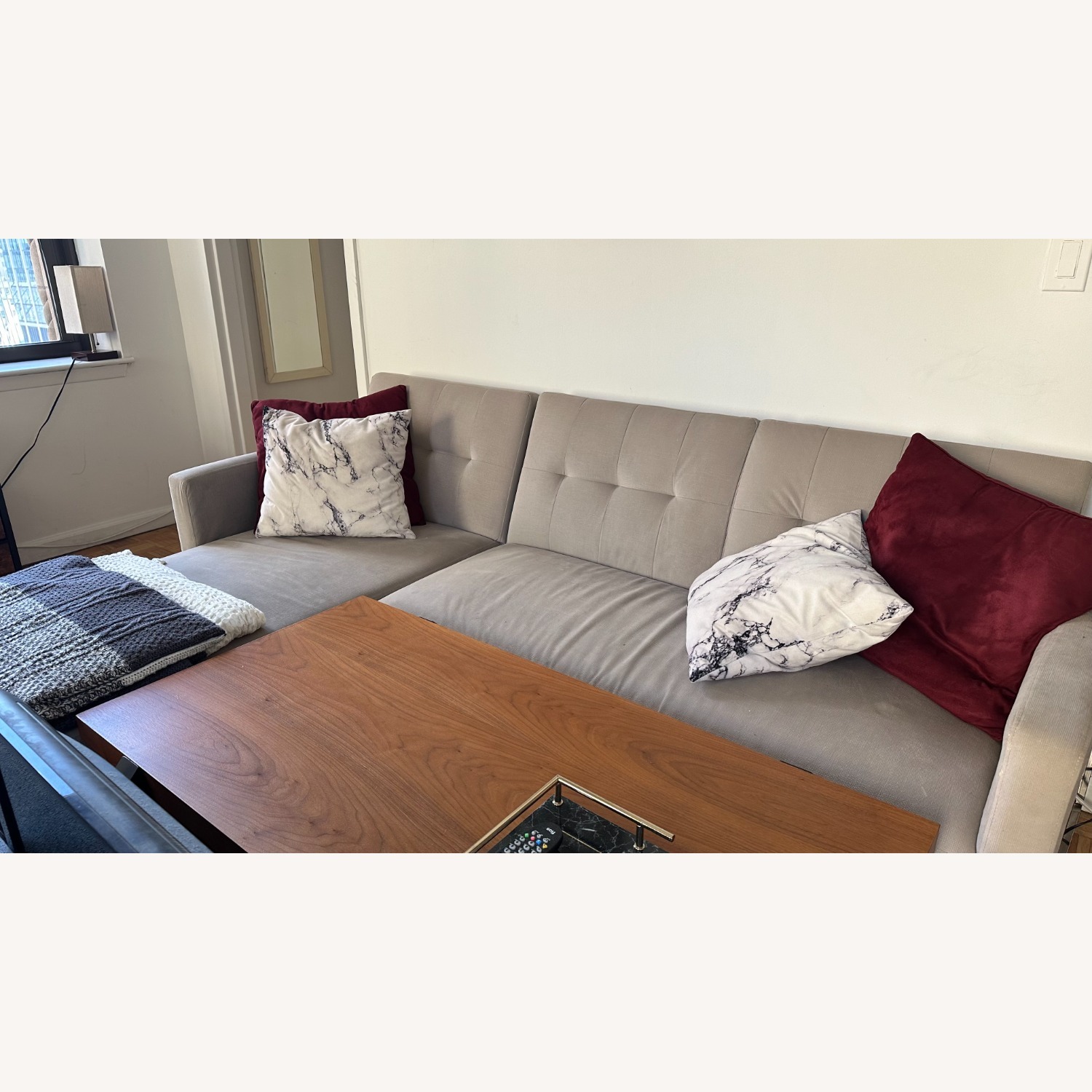 Natural Fabric 2 Piece Sectional with Storage - image-2